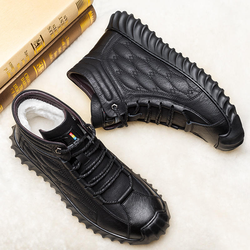 【39-44】 Pánske čižmy z hovädzej kože, teplé a vystužené vlnené čižmy do snehu.