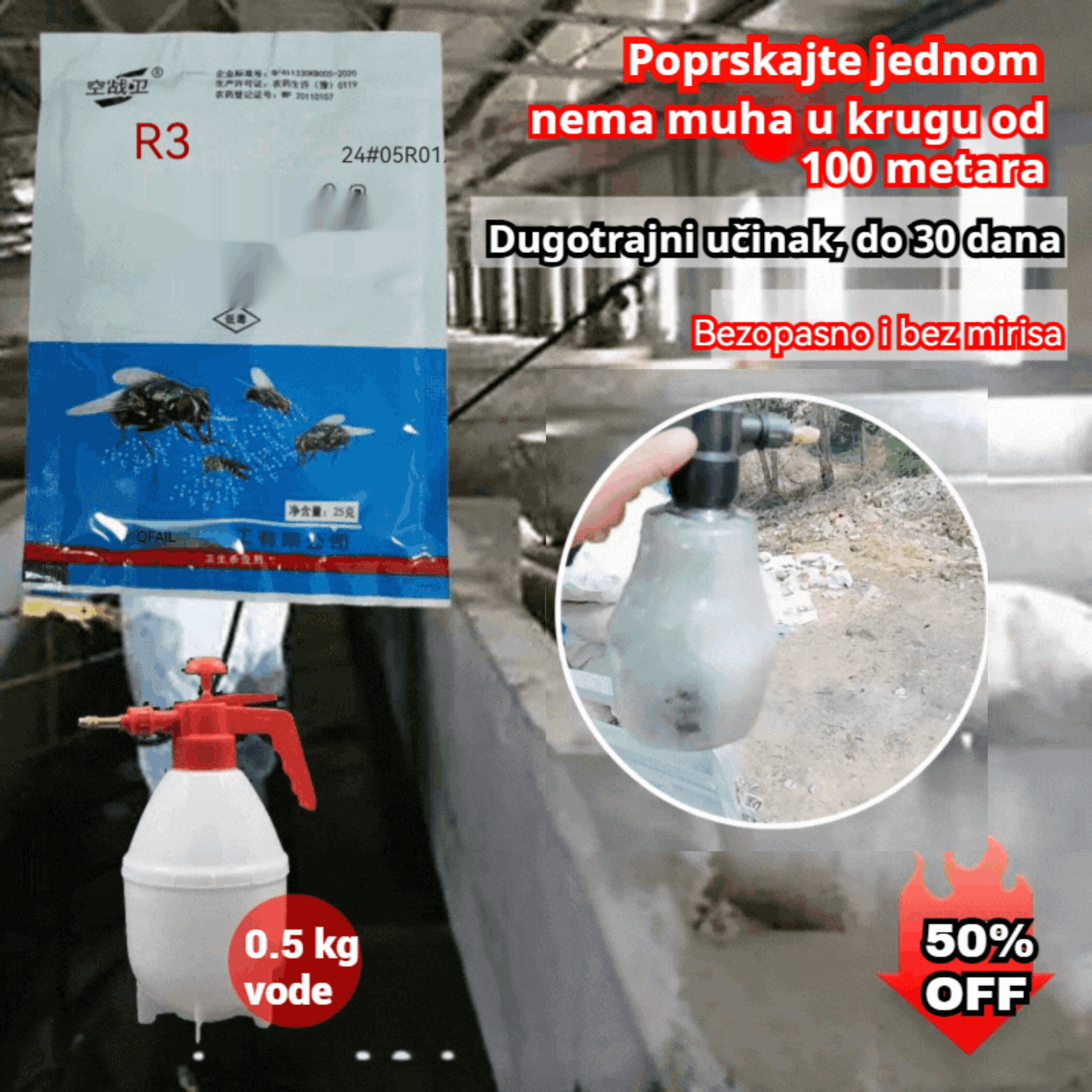 🦟Posebno dizajniran za ubijanje komaraca i muha na farmama, jedno pakiranje ubija buhe/skakavce/žohare/muhe/komarce!
