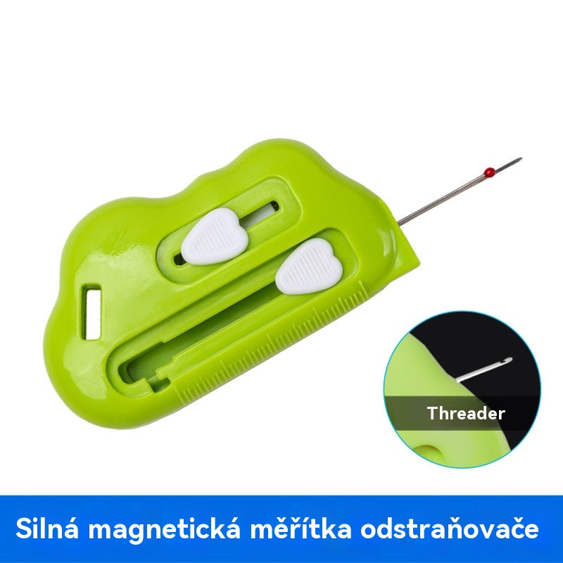 🔥【Kupte 1 a dostanete 1 zdarma】Magnetické pravítko na prošívání 3 v 1 s otvírákem švů a navlékačem nitě | Silná magnetická kontrola okrajů, značky na pravítku (lze použít na domácích i průmyslových šicích strojích)