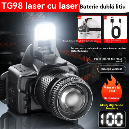 💡Lanternă frontală cu inducție puternică pentru uz casnic, uz exterior, zoom, rază lungă de acțiune, reîncărcabilă, de lungă durată, plimbări nocturne, aventură, pescuit nocturn
