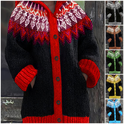 【S~5XL】✨Elegantná retro potlačená farebná bunda s kapucňou