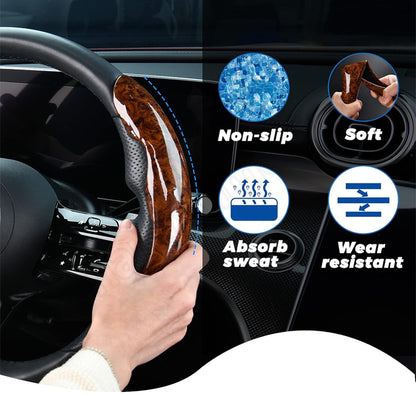 🚗Klasična navlaka za volan automobila s protukliznim uzorkom drveta, elegantna i moderna, nije izbirljiva za modele automobila, dobro pristaje