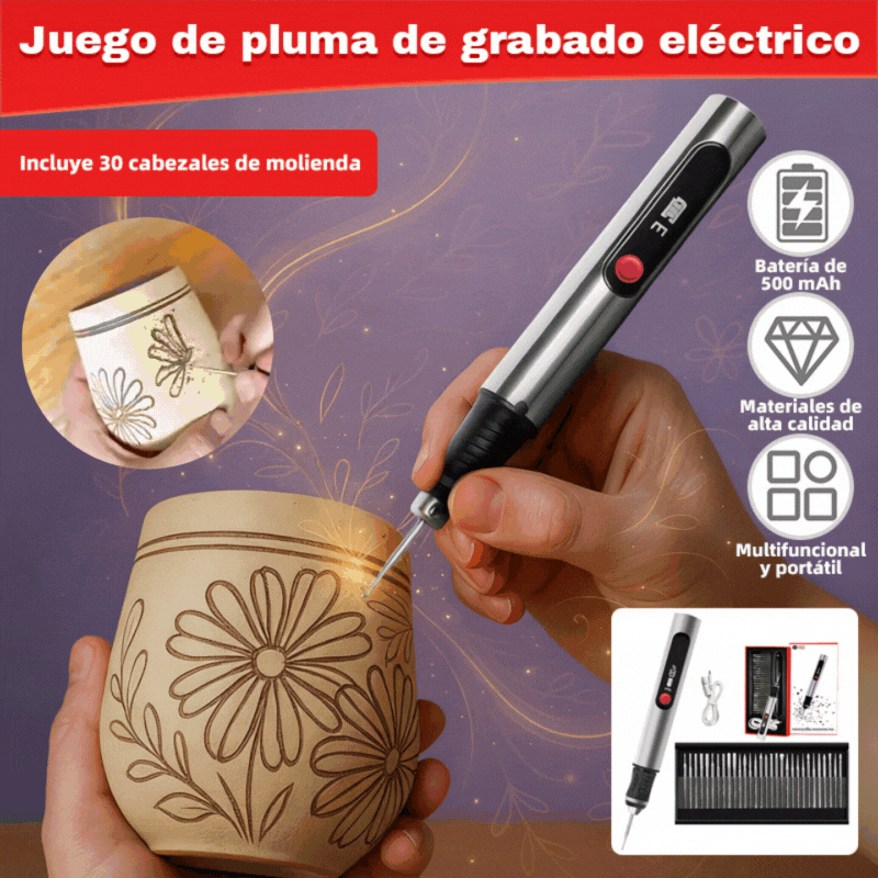 Pluma de grabado multifuncional recargable de iones de litio de larga duración para decoración de uñas y pulido eléctrico