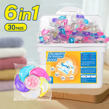 ✨👚【60 bucăți】✨ Găleată foarte mare 6 în 1 mărgele parfumate pentru rufe pentru a îndepărta petele și a lăsa parfum, netezi și elimina acarienii și bacteriile