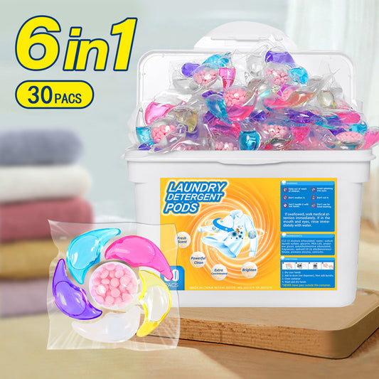 ✨👚【60 bucăți】✨ Găleată foarte mare 6 în 1 mărgele parfumate pentru rufe pentru a îndepărta petele și a lăsa parfum, netezi și elimina acarienii și bacteriile
