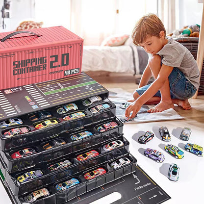 🎅¡Oferta de Navidad! - 50% de descuento🎁 48 mini coches con parte trasera retráctil y garaje integrado