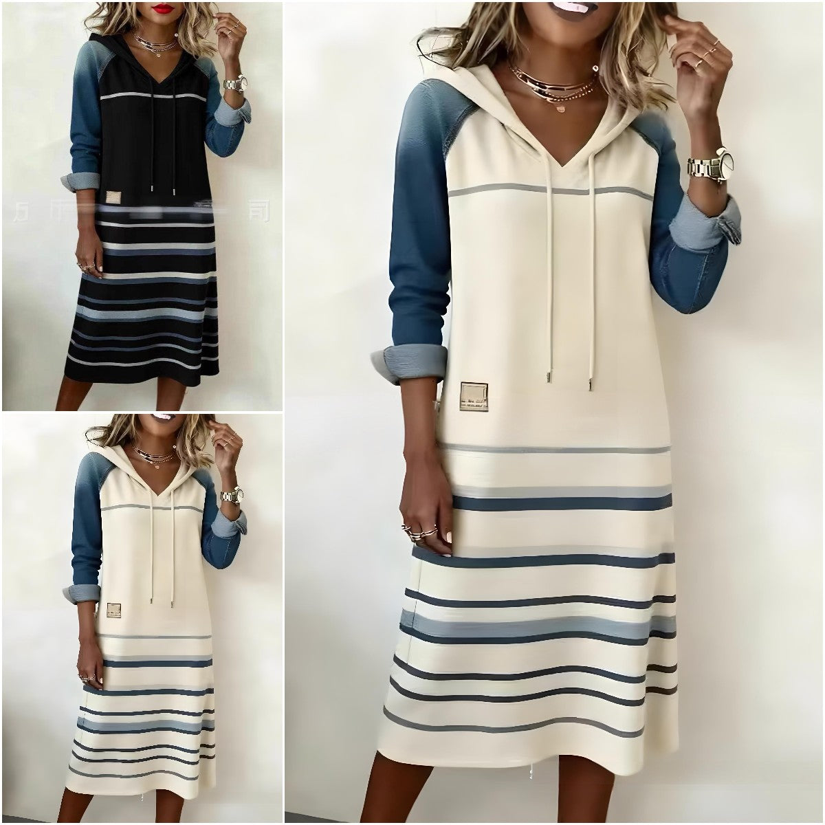 🔥【S-3XL】2025 Žhavé nové džínové barevné blokové mikiny s kapucí