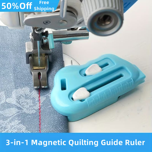 🔥【Kupte 1 a dostanete 1 zdarma】Magnetické pravítko na prošívání 3 v 1 s otvírákem švů a navlékačem nitě | Silná magnetická kontrola okrajů, značky na pravítku (lze použít na domácích i průmyslových šicích strojích)